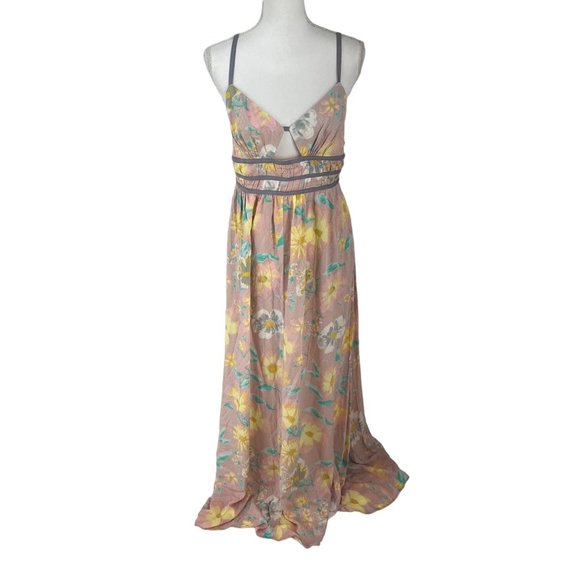 Free People Wisteria Light Combo Pink Floral Sleeveless Maxi Dress Large L - Picture 1 of 11